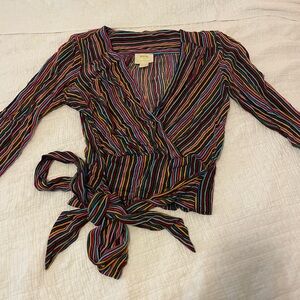 Anthropologie Vibrant Striped Wrap Blouse